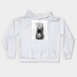 Icelandic Horse Portrait, black and white Kids Hoodie